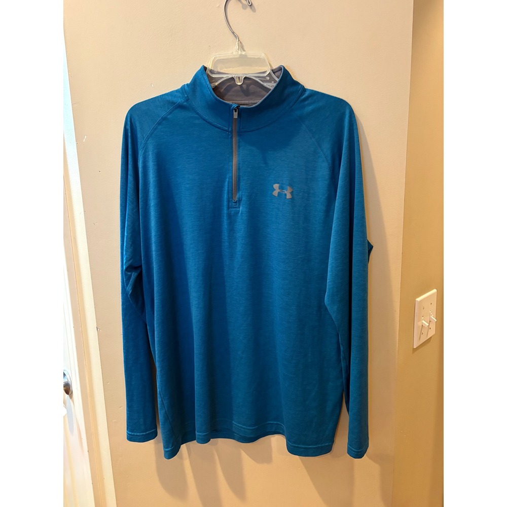 Under Armour Mens HeatGear Tech 1/4 Zip Pullover Blue Heather Large Loose Fit